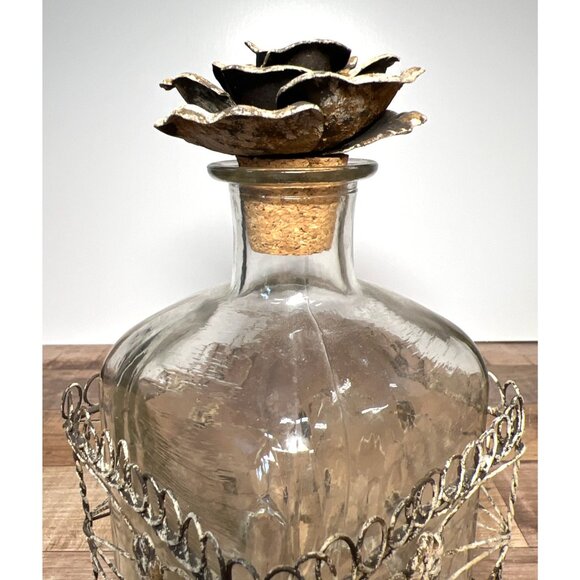 Decorative Glass Bottle With Metal Rose Top & Wire Cage - Picture 4 of 7